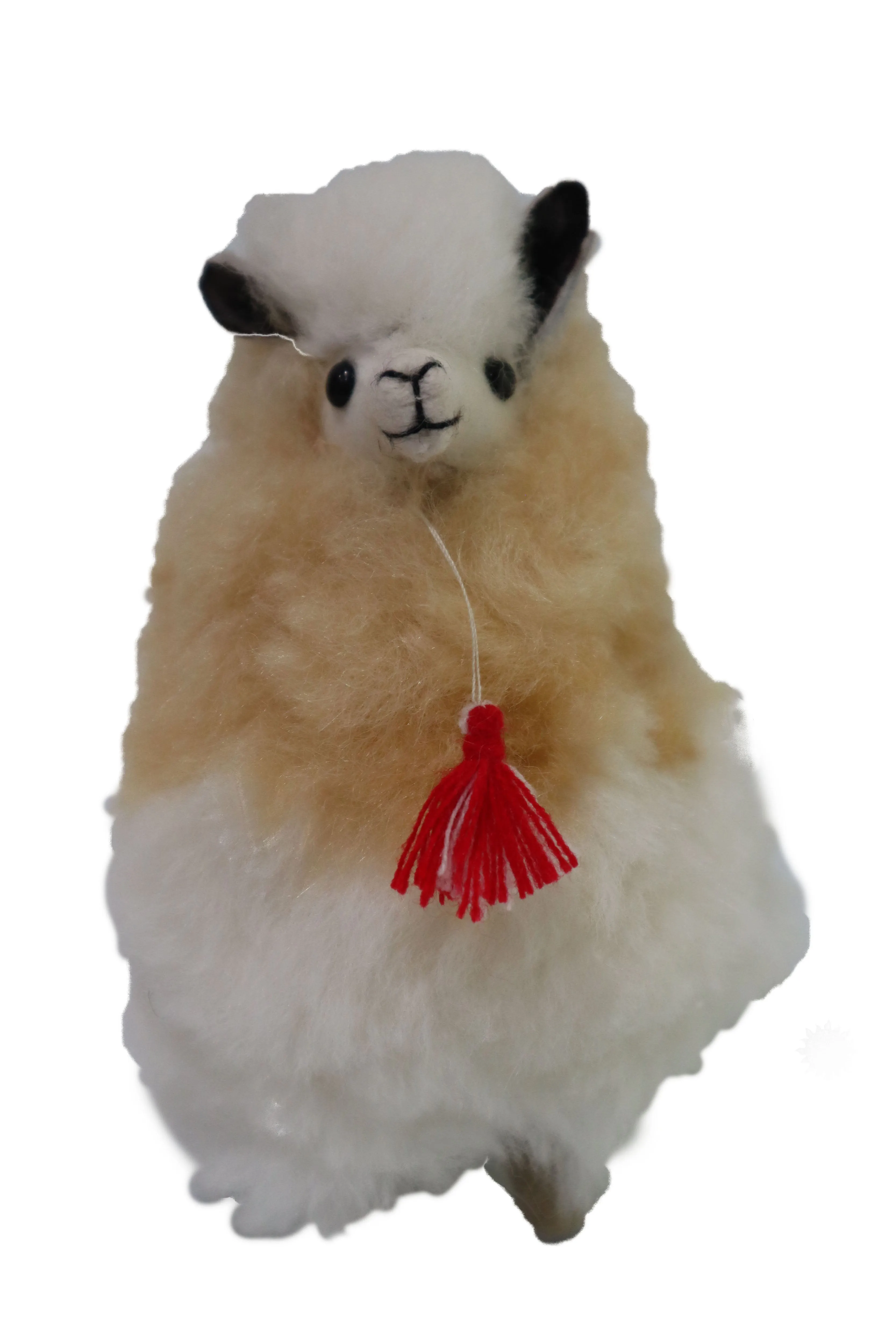 Real Fur Llama Figurine, Stuffed Llama 6.5" Inch. Camel & White Color.