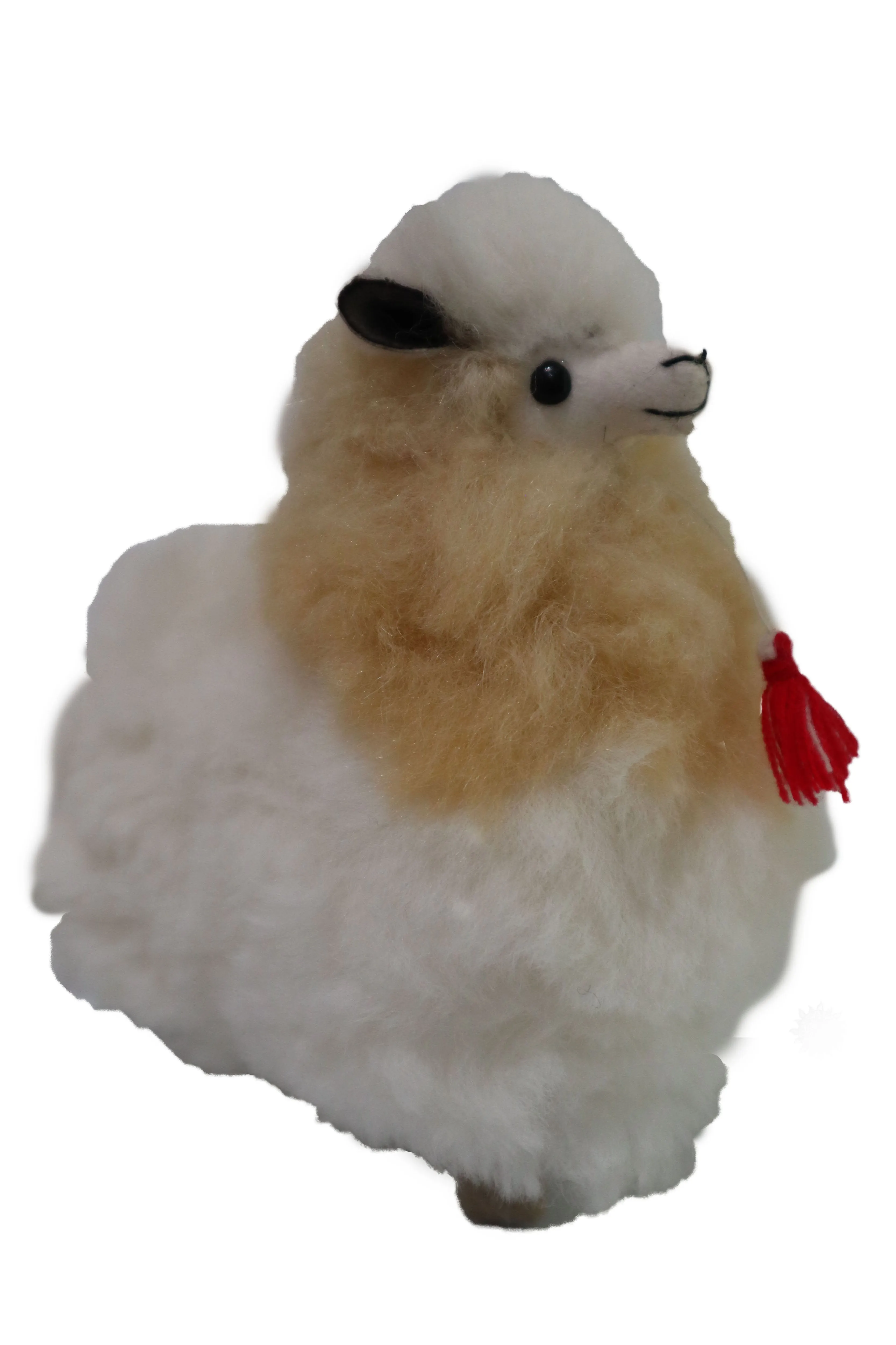 Real Fur Llama Figurine, Stuffed Llama 6.5" Inch. Camel & White Color.