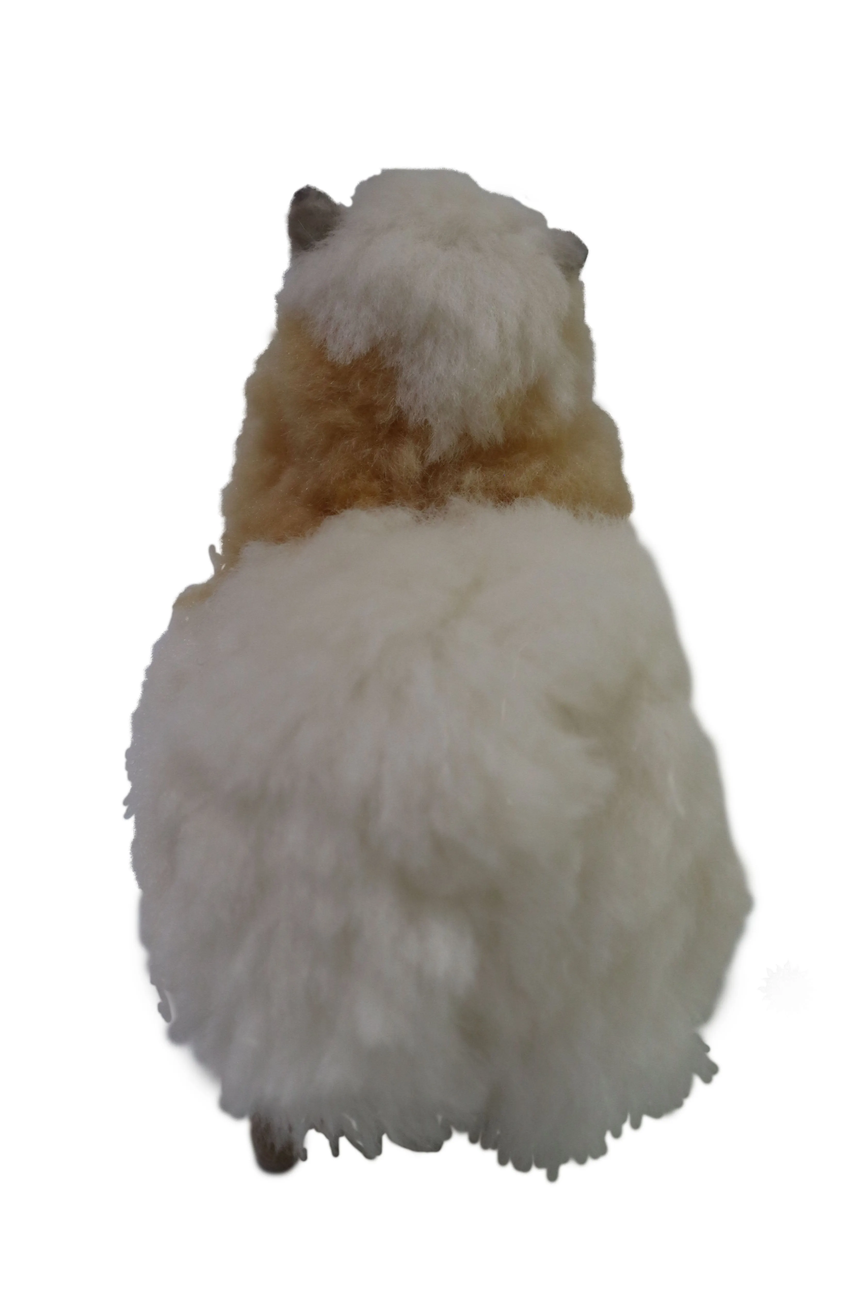 Real Fur Llama Figurine, Stuffed Llama 6.5" Inch. Camel & White Color.