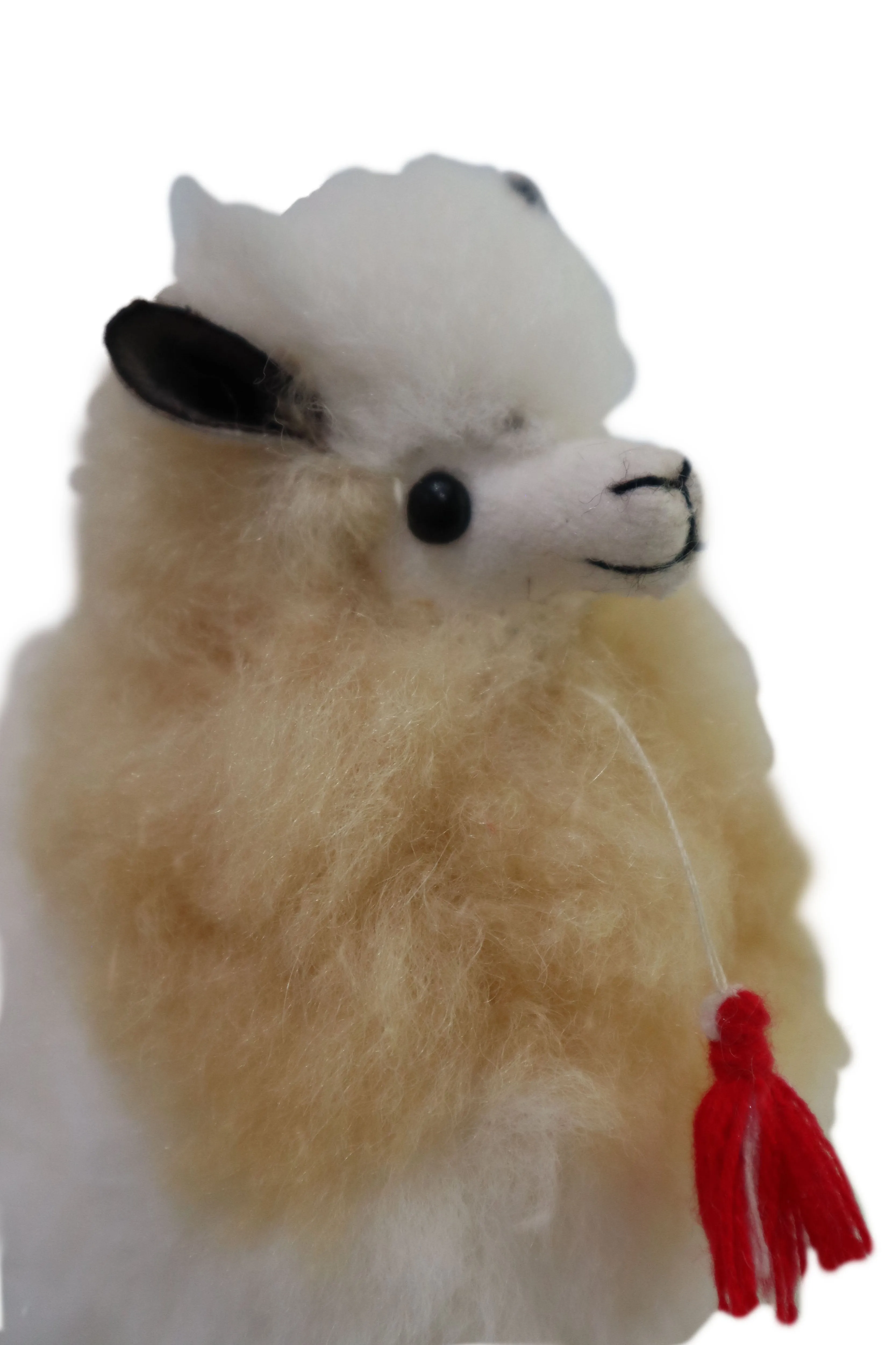 Real Fur Llama Figurine, Stuffed Llama 6.5" Inch. Camel & White Color.