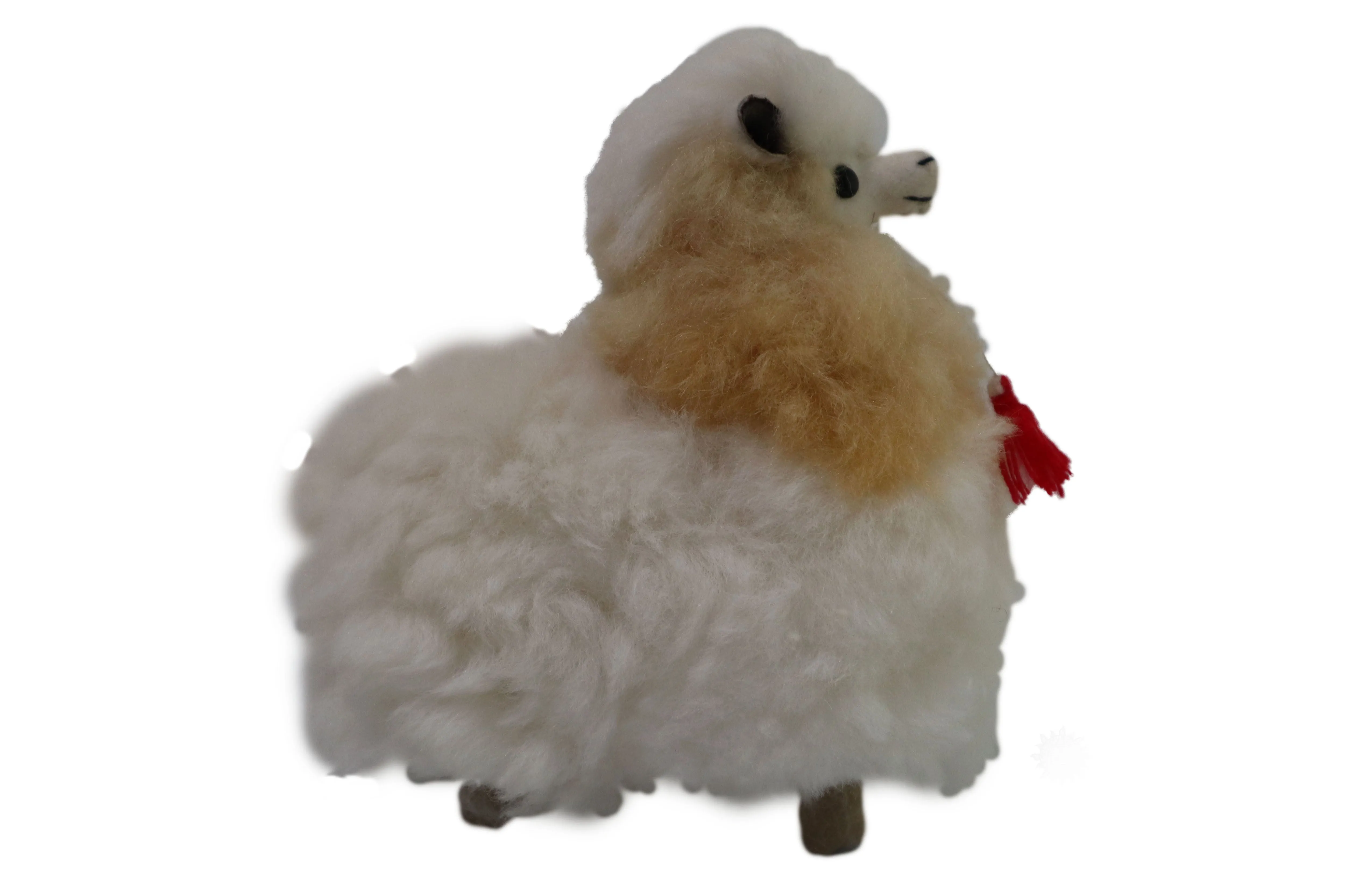 Real Fur Llama Figurine, Stuffed Llama 6.5" Inch. Camel & White Color.