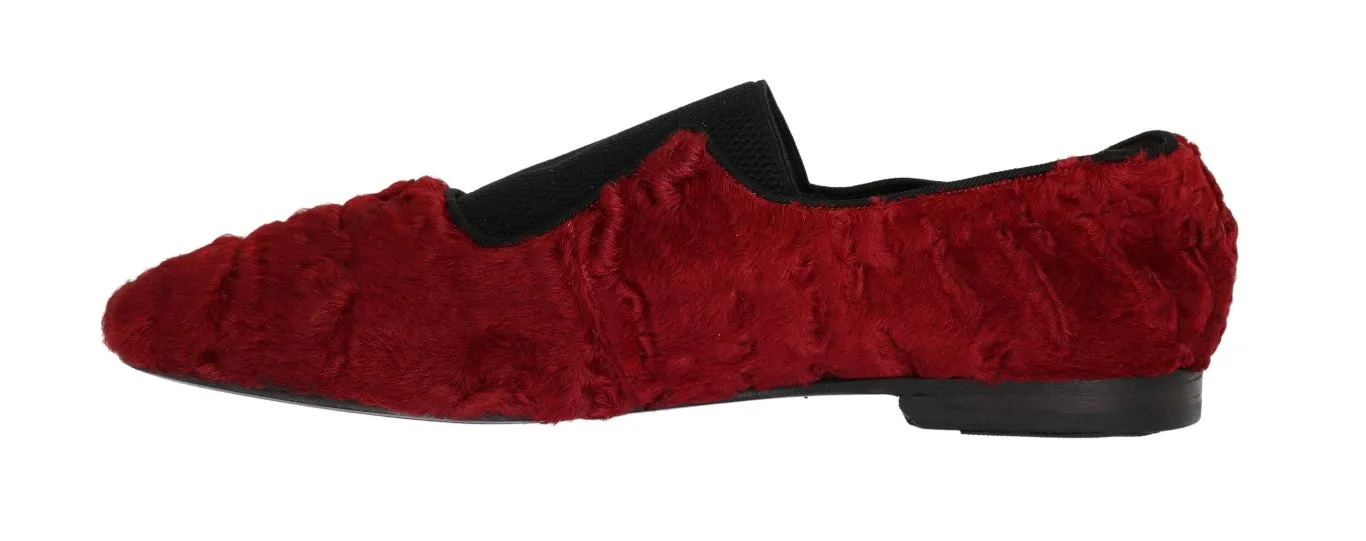 Red Leather Lamb Fur Loafers