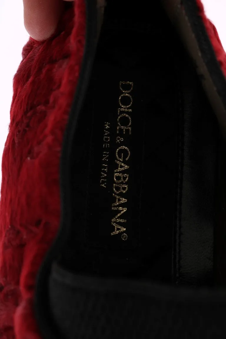 Red Leather Lamb Fur Loafers