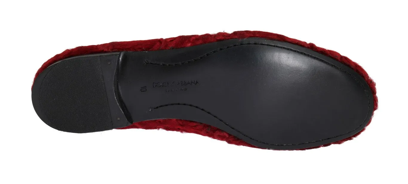 Red Leather Lamb Fur Loafers