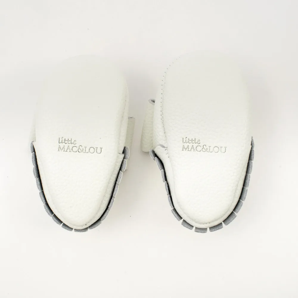 Ribbon Baby Leather Moccasins White Canary