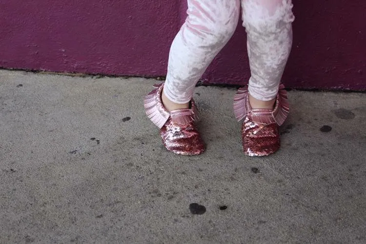 Rose Gold Sequin Moccasins