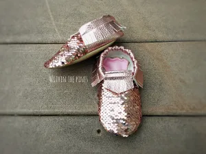 Rose Gold Sequin Moccasins
