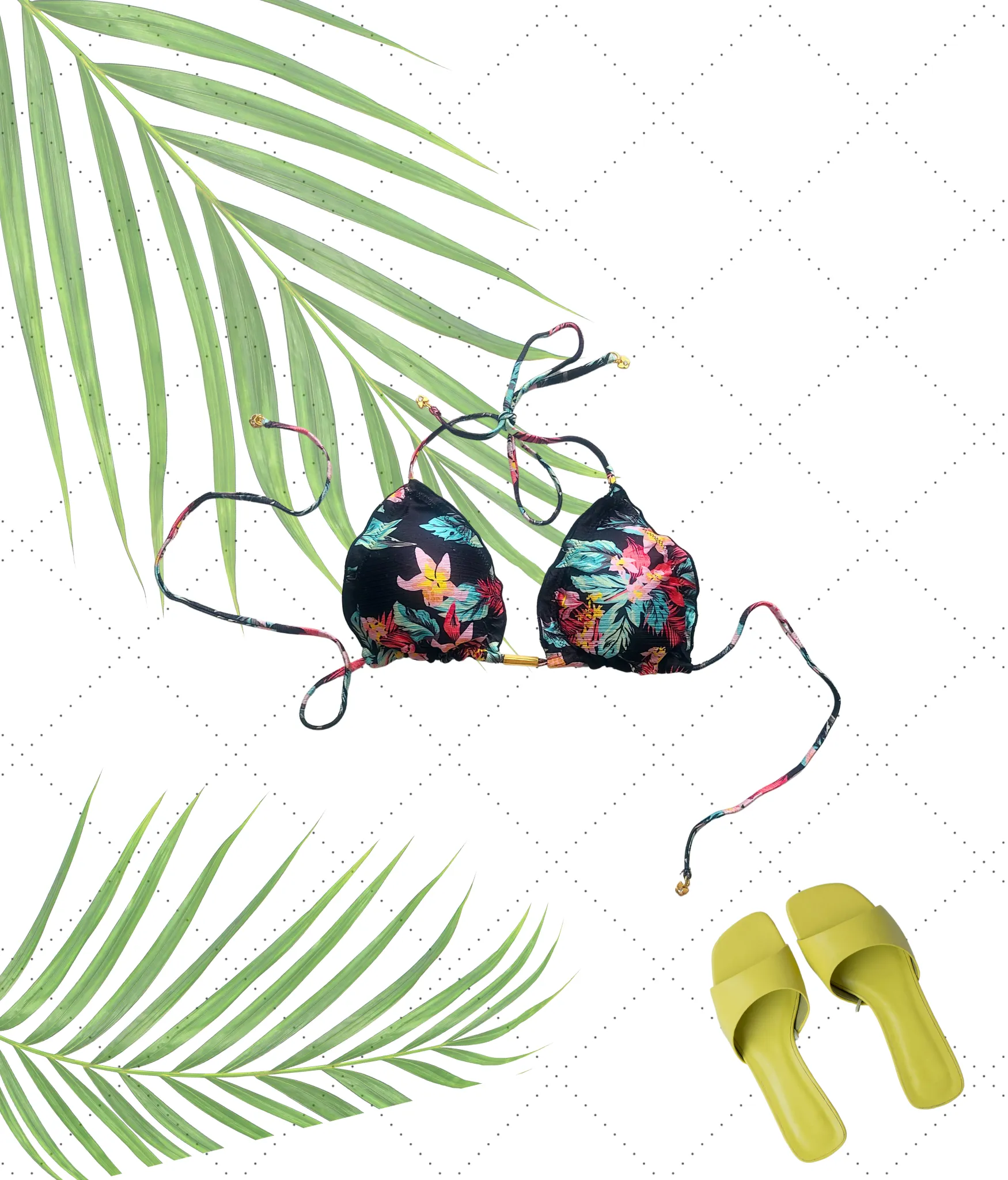 Ruffled Black Floral Thong Bikini Set