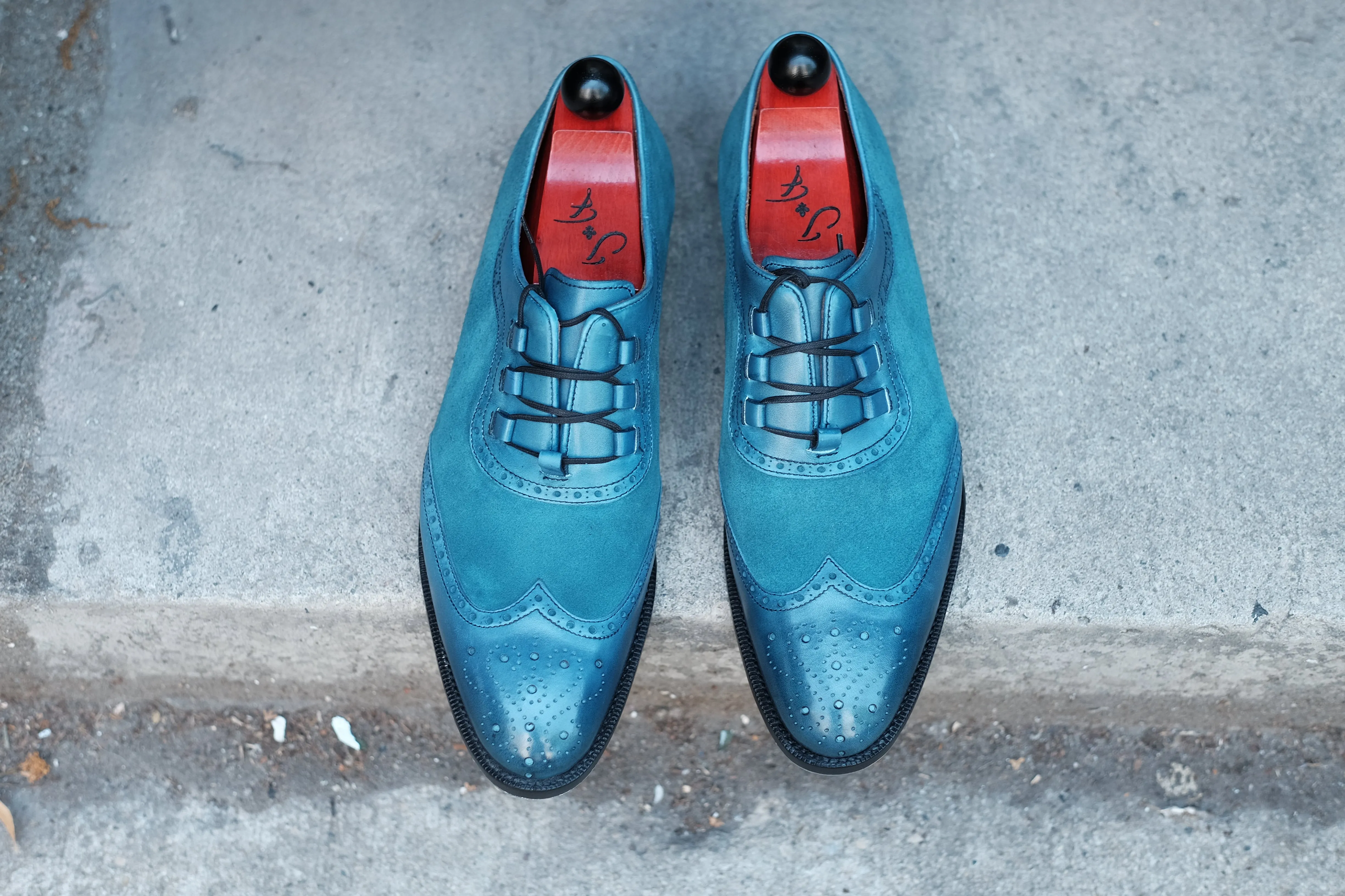 Russell Redux - MTO - Shaded Teal Calf / Teal Suede - TMG Last - Single Leather Sole