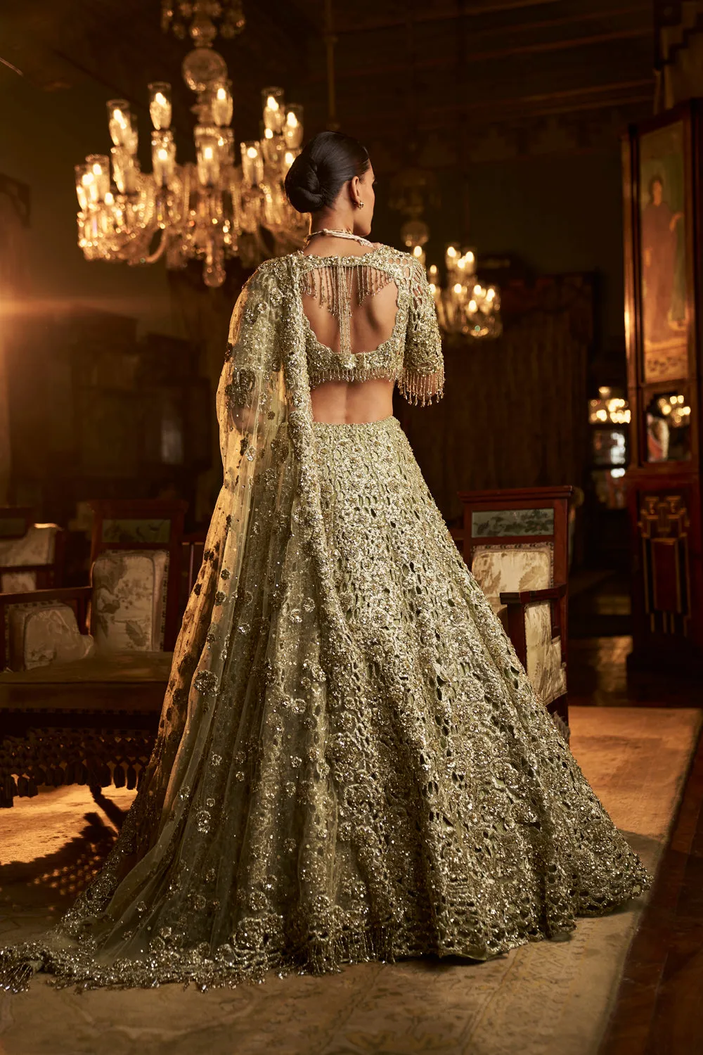 Sage Green Cut Work Lehenga Set