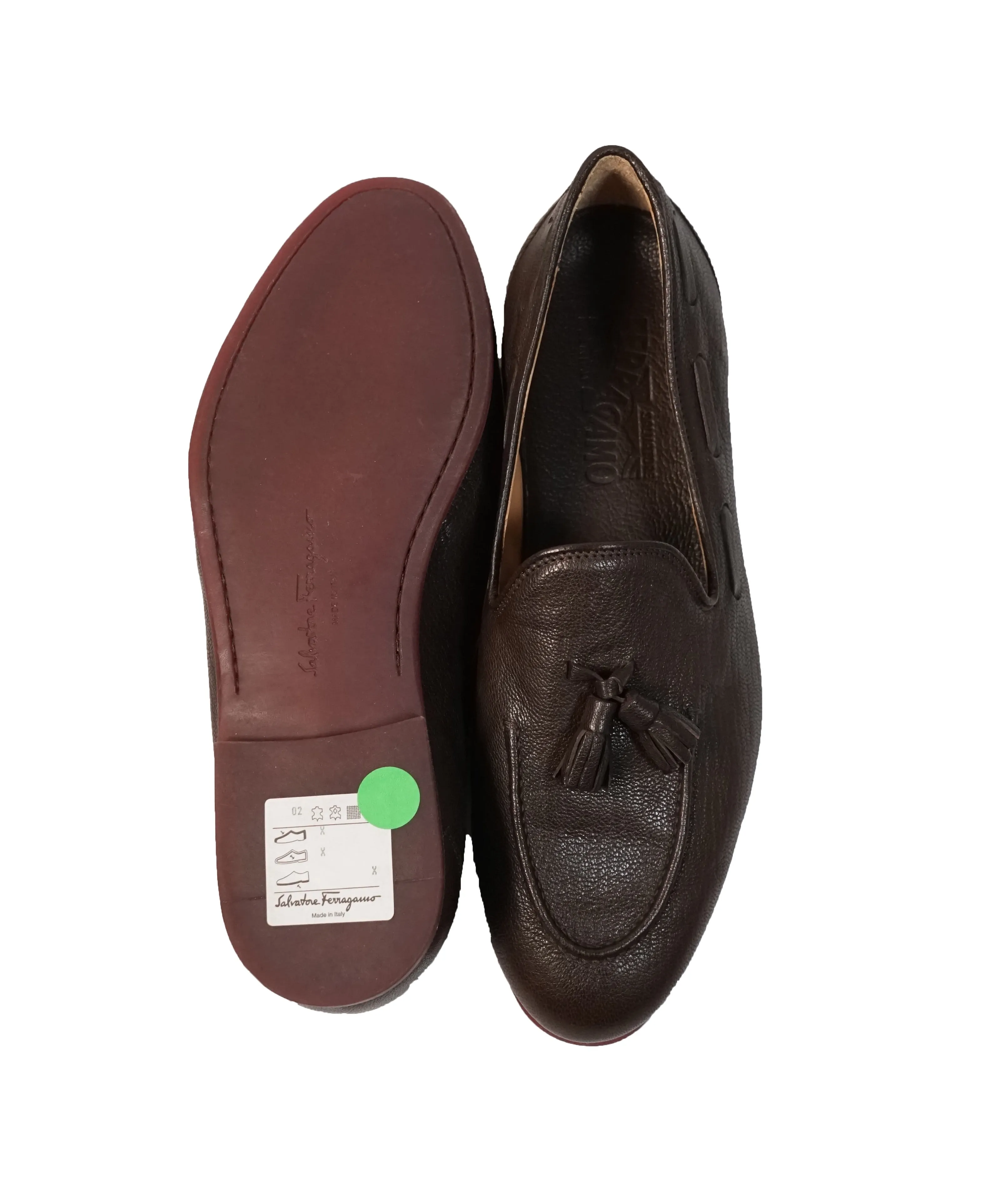 SALVATORE FERRAGAMO - Brown Pebbled Leather Tassel Loafer - 8.5