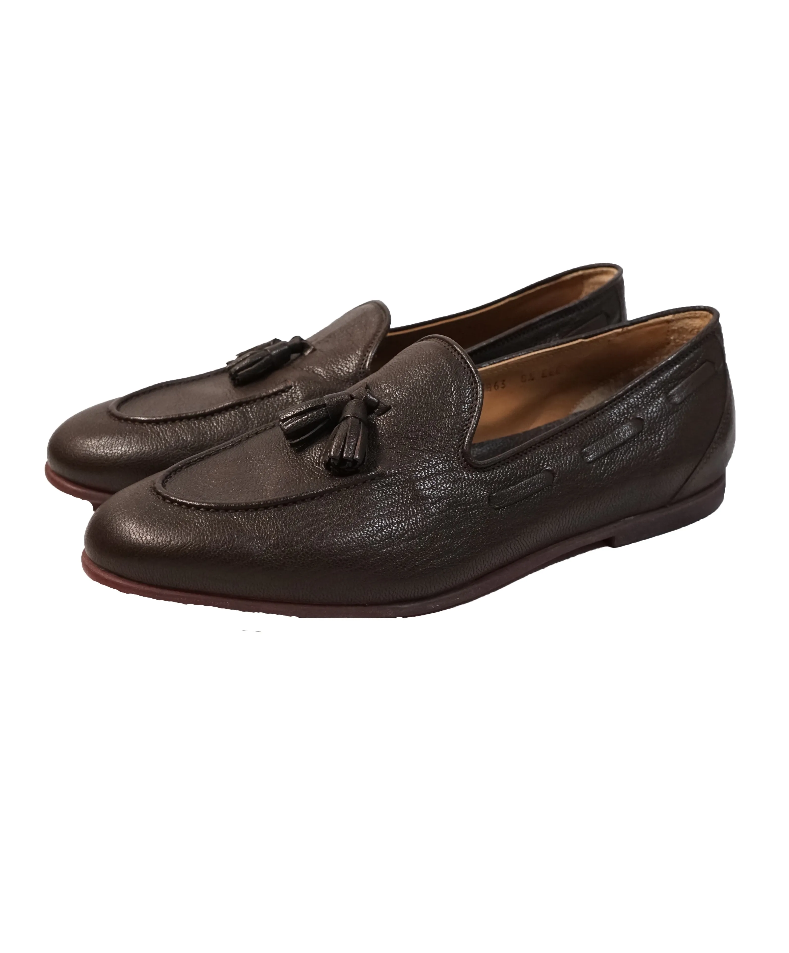 SALVATORE FERRAGAMO - Brown Pebbled Leather Tassel Loafer - 8.5