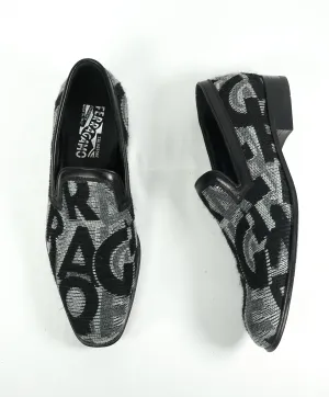 SALVATORE FERRAGAMO -LOGO Monogram Wool Leather Slip On Smoking Loafers - 7 EE