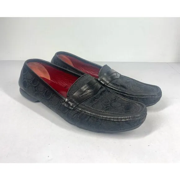 Salvatore Ferragamo Sport Black Jacquard Leather Trim Penny Loafer Women 8.5
