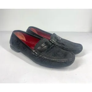 Salvatore Ferragamo Sport Black Jacquard Leather Trim Penny Loafer Women 8.5