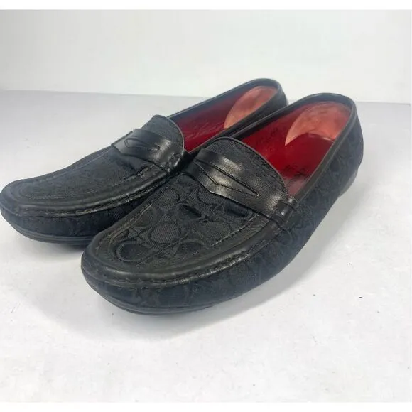 Salvatore Ferragamo Sport Black Jacquard Leather Trim Penny Loafer Women 8.5