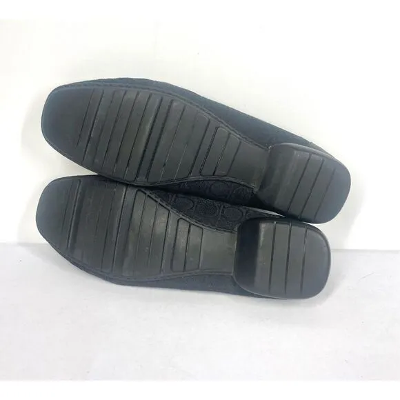 Salvatore Ferragamo Sport Black Jacquard Leather Trim Penny Loafer Women 8.5