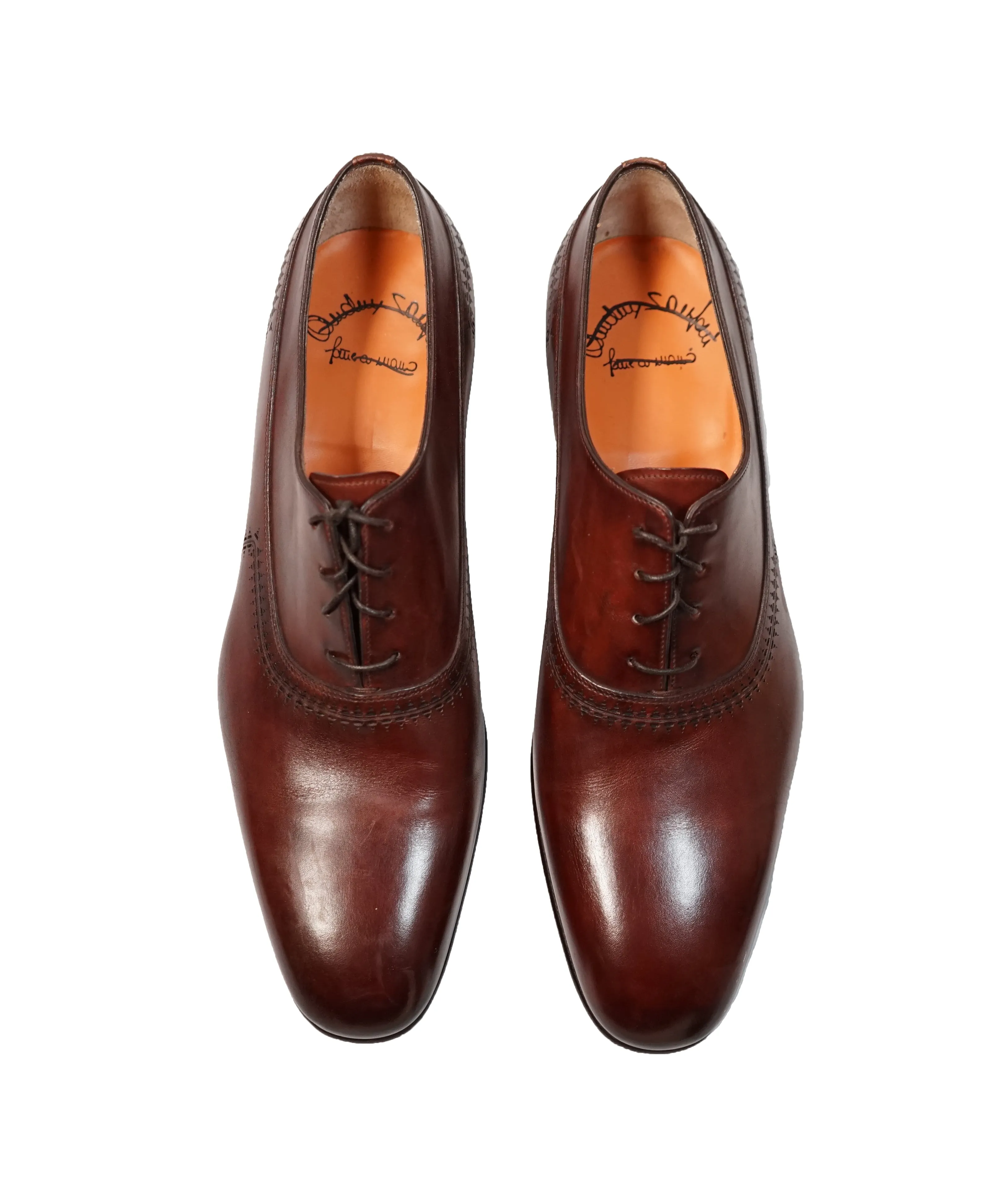SANTONI - Hand-Antiqued Leather Oxfords Laser Cut - 12