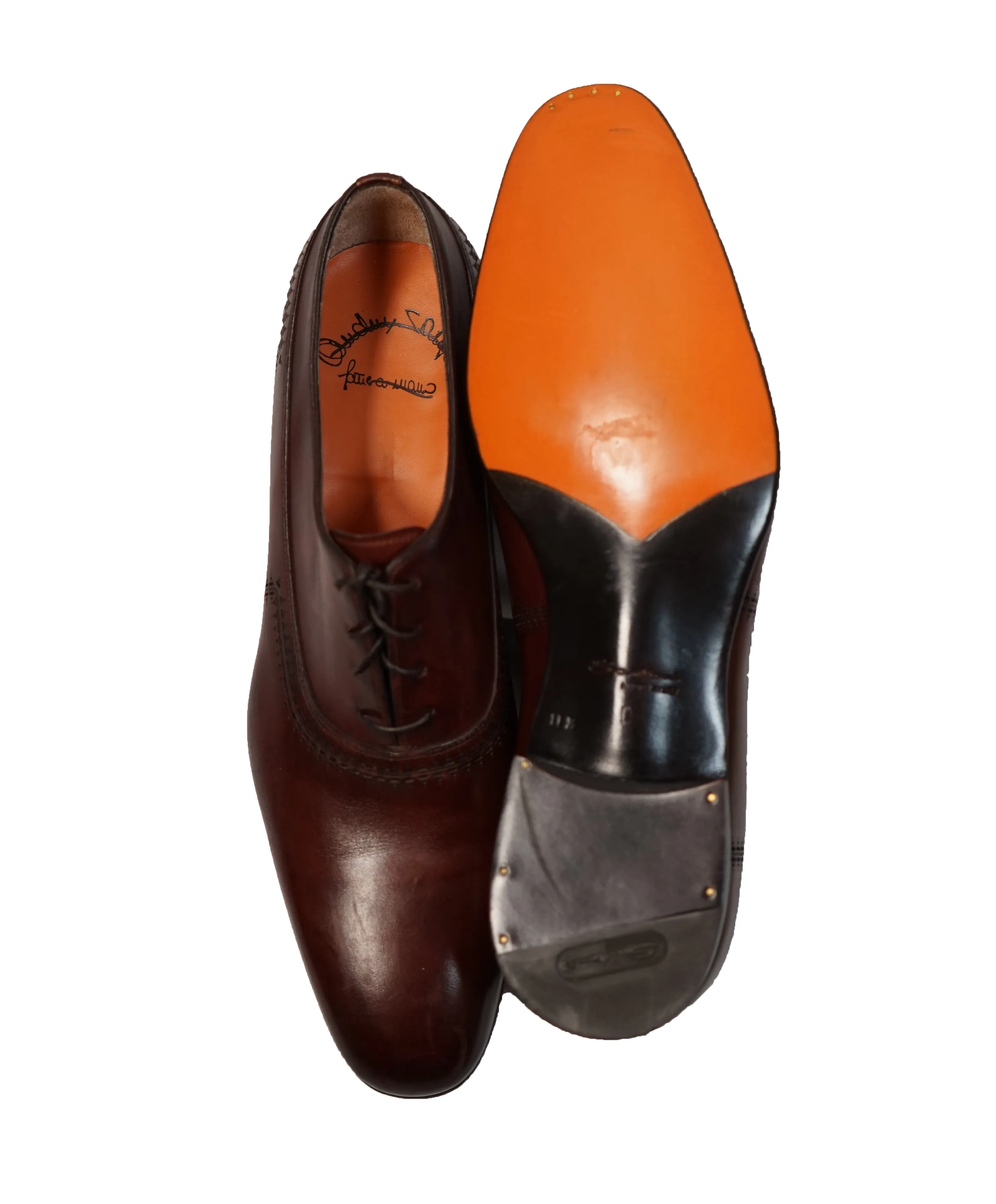 SANTONI - Hand-Antiqued Leather Oxfords Laser Cut - 12