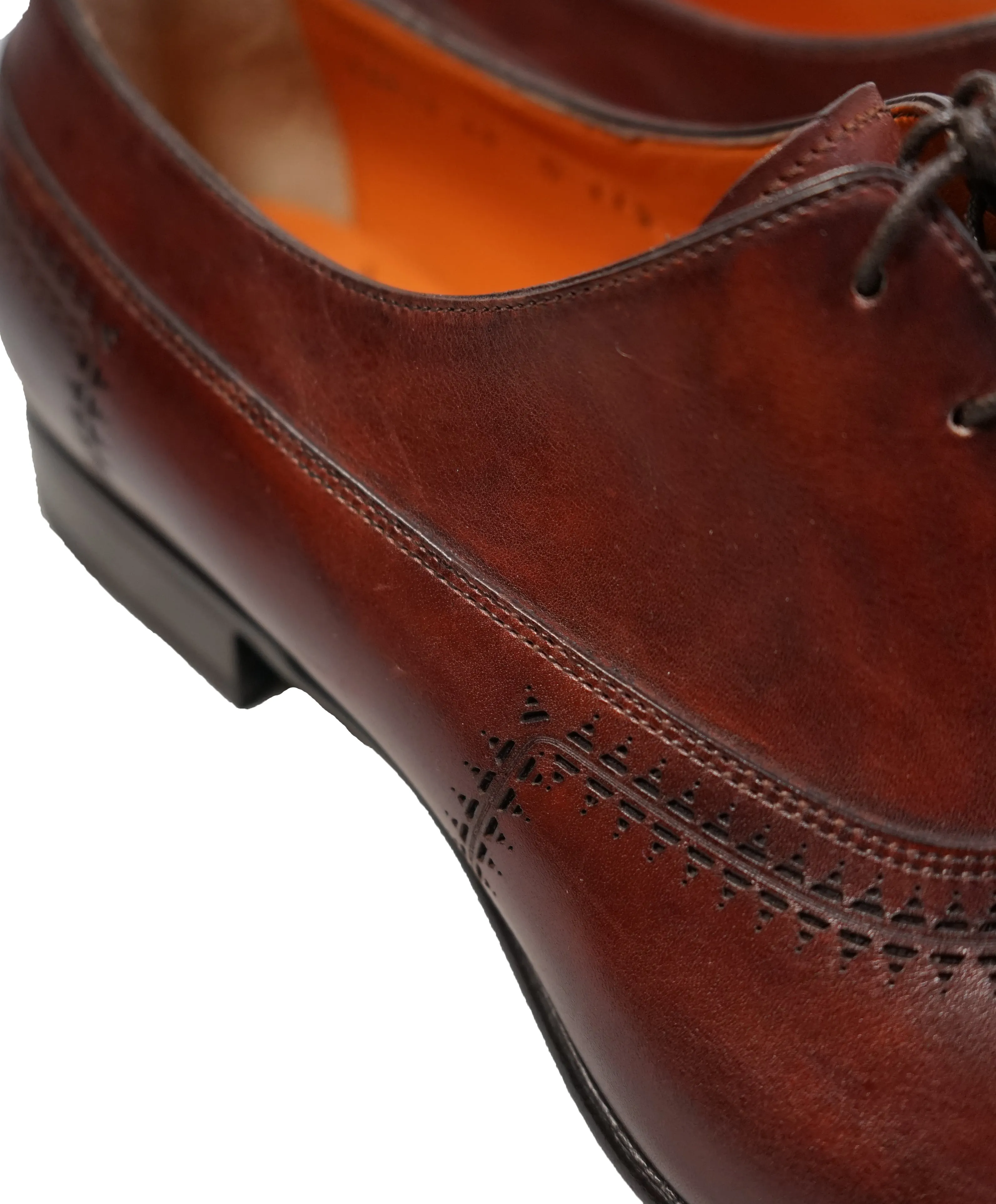 SANTONI - Hand-Antiqued Leather Oxfords Laser Cut - 12