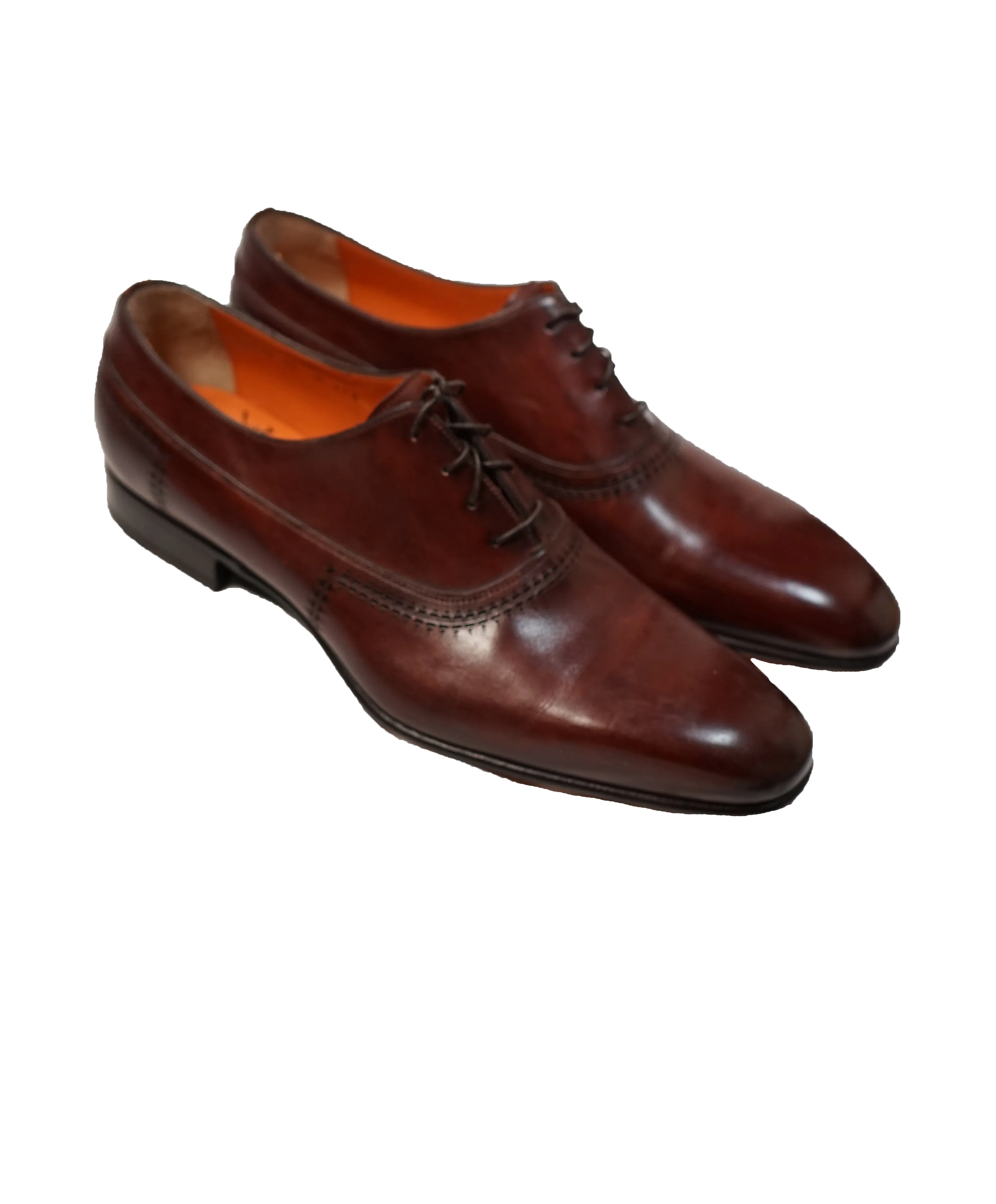 SANTONI - Hand-Antiqued Leather Oxfords Laser Cut - 12