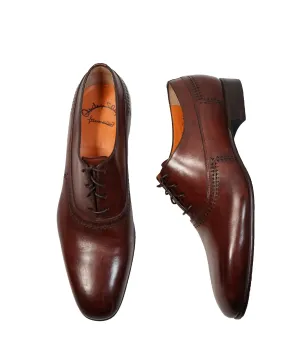 SANTONI - Hand-Antiqued Leather Oxfords Laser Cut - 12