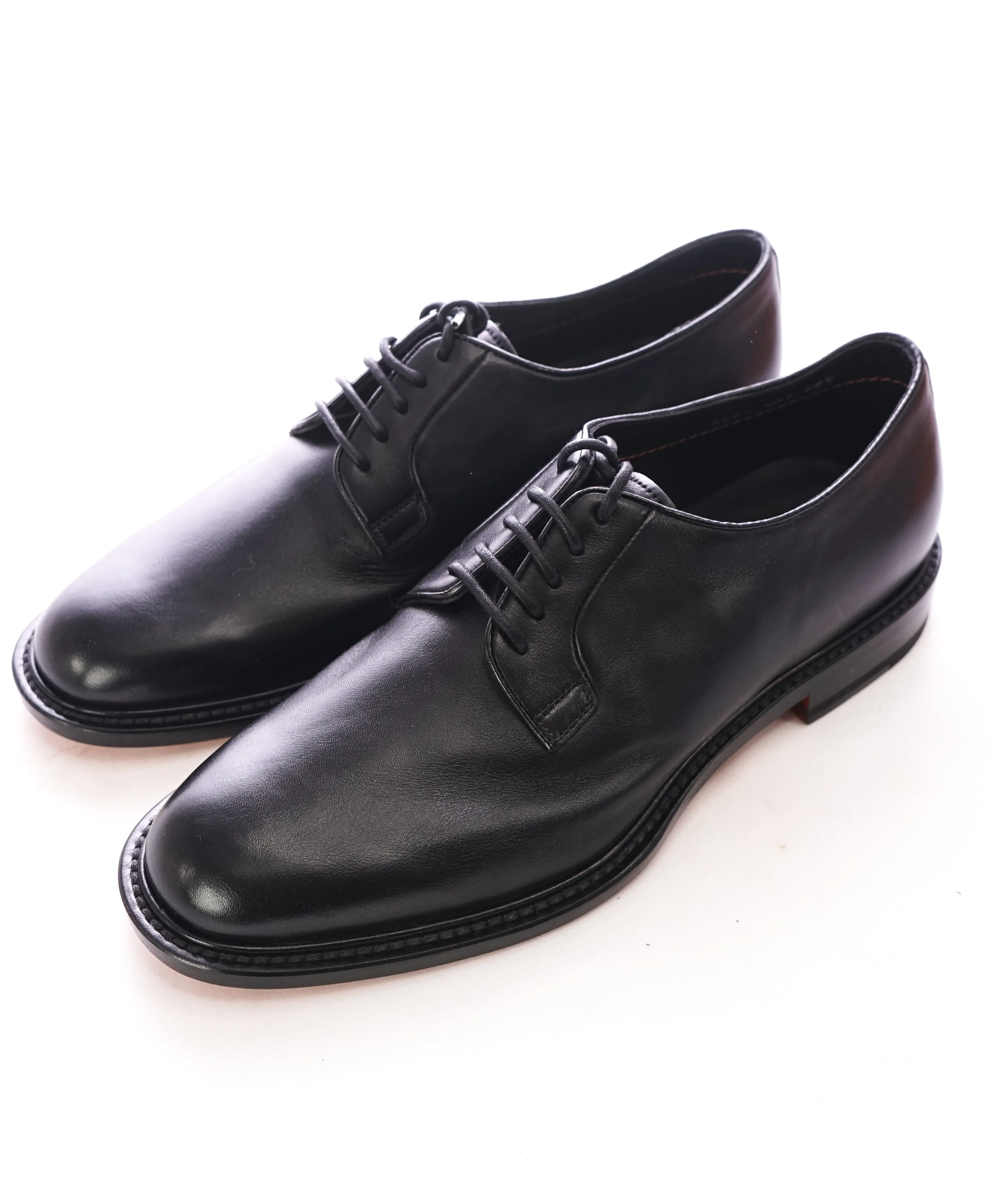 SANTONI -  Made In Italy Black Round Toe Oxfords - 7.5