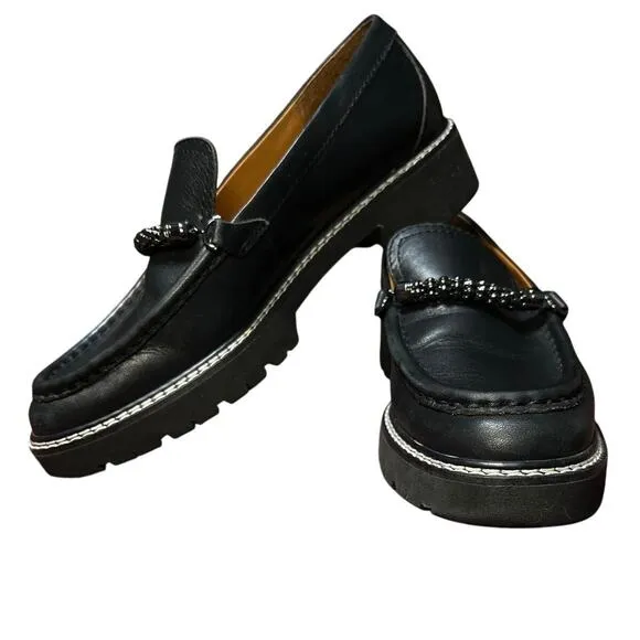 Sarto Black Leather Braided Mesh Chain Loafer 8M by Franco Sarto