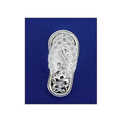 SILVER 925 HAWAIIAN SLIPPER FLIP FLOP THONG PENDANT PLUMERIA SCROLL 13 CZ STRAPS