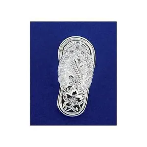 SILVER 925 HAWAIIAN SLIPPER FLIP FLOP THONG PENDANT PLUMERIA SCROLL 13 CZ STRAPS
