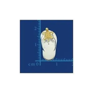 SILVER 925 HAWAIIAN SLIPPER FLIP FLOP THONG PENDANT YELLOW GOLD PLATED TURTLE