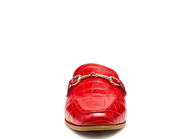 Size 5 Begonia Buckled Faux Leather Croc Mules
