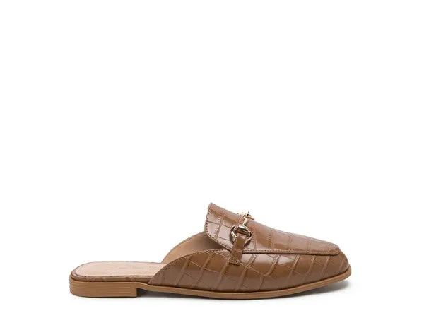 Size 5 Begonia Buckled Faux Leather Croc Mules
