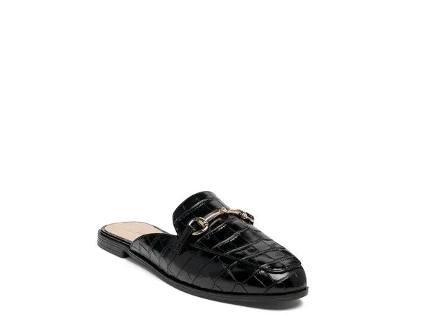 Size 5 Begonia Buckled Faux Leather Croc Mules