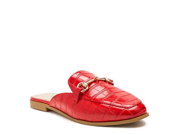 Size 5 Begonia Buckled Faux Leather Croc Mules