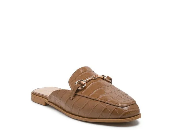 Size 5 Begonia Buckled Faux Leather Croc Mules