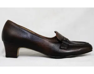 Size 7 Leather Loafers - Unworn Dark Brown Black 60s Shoes - 1960s Mod Casual Buckled Loafer - Antique Style - 7C Wide Width 60s Deadstock