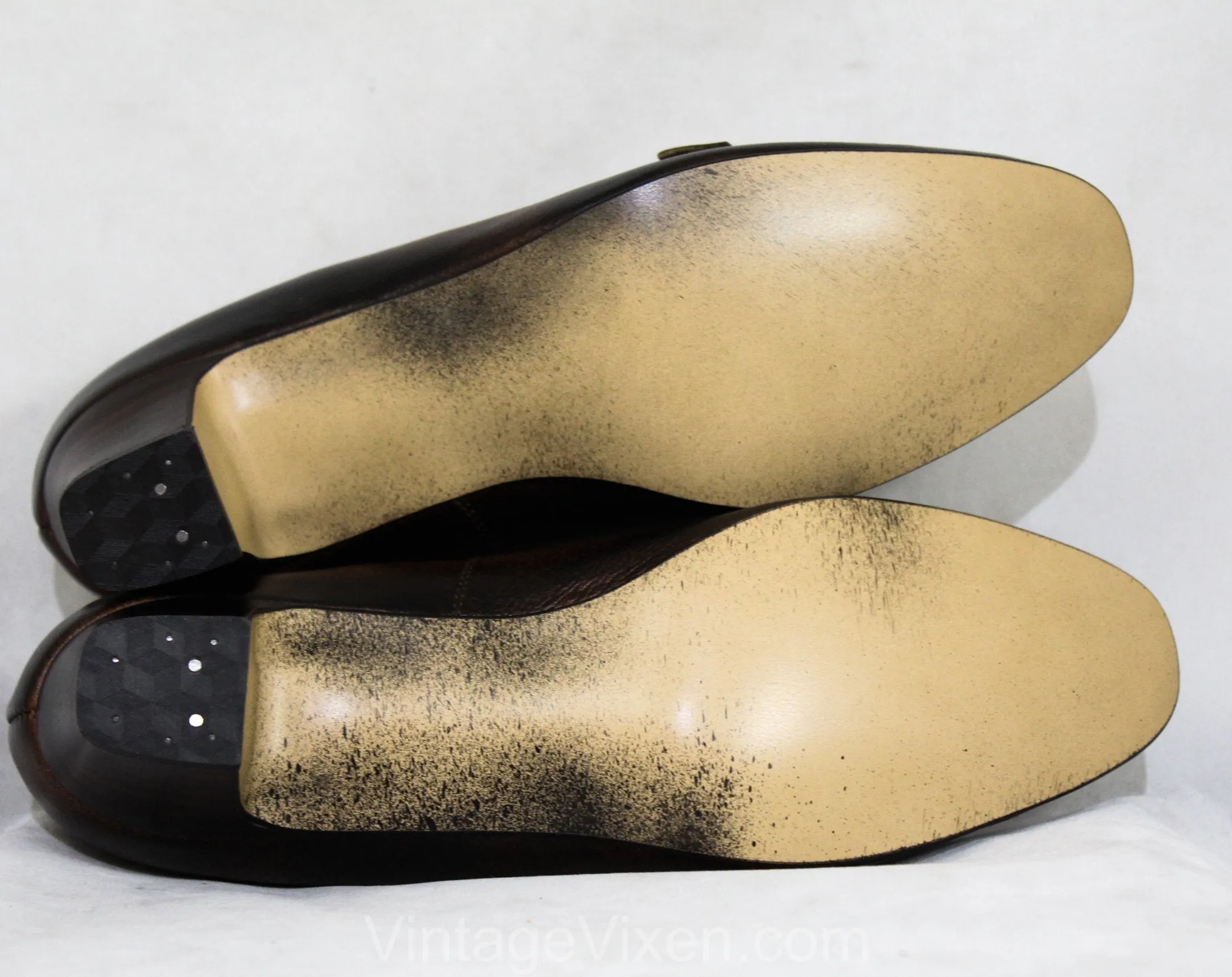 Size 7 Leather Loafers - Unworn Dark Brown Black 60s Shoes - 1960s Mod Casual Buckled Loafer - Antique Style - 7C Wide Width 60s Deadstock