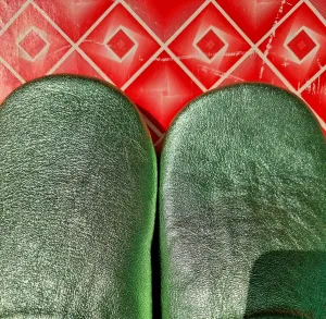 Soft leather metallic slippers .. size 40