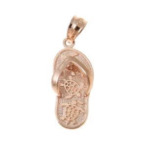 SOLID 14K ROSE GOLD HAWAIIAN SLIPPER FLIP FLOP THONG HONU TURTLE CHARM PENDANT