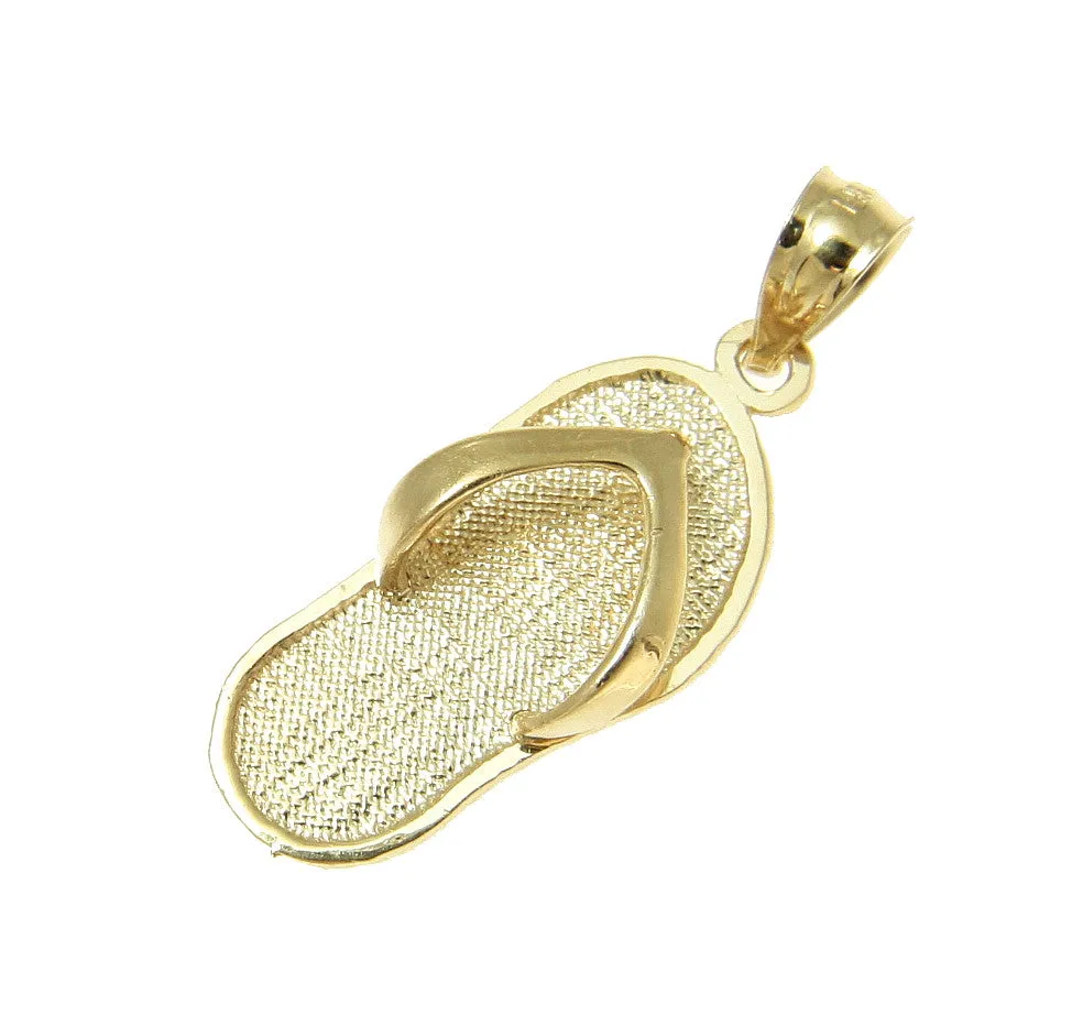 SOLID 14K YELLOW GOLD HAWAIIAN PLAIN SLIPPER FLIP FLOP THONG CHARM PENDANT 8.8MM