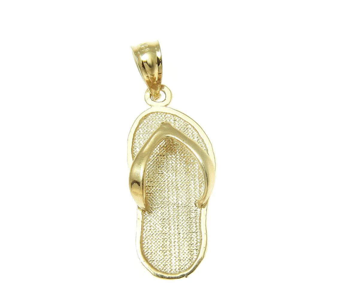 SOLID 14K YELLOW GOLD HAWAIIAN PLAIN SLIPPER FLIP FLOP THONG CHARM PENDANT 8.8MM