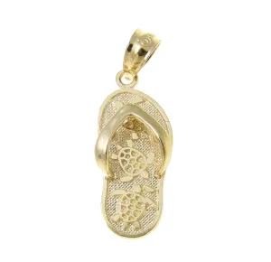 SOLID 14K YELLOW GOLD HAWAIIAN SLIPPER FLIP FLOP THONG HONU TURTLE CHARM PENDANT