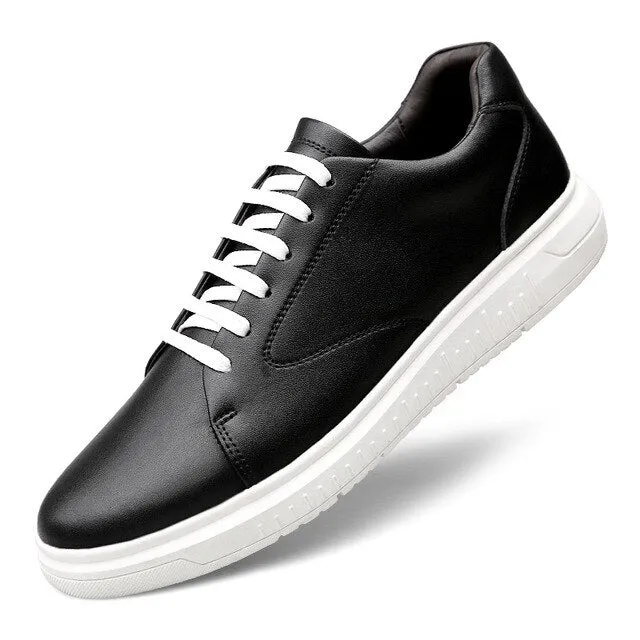 Spring Autumn New Breathable genuine leather Students Shoes Men's Fashion Lace up Casual White Shoes Low To Help High Quality