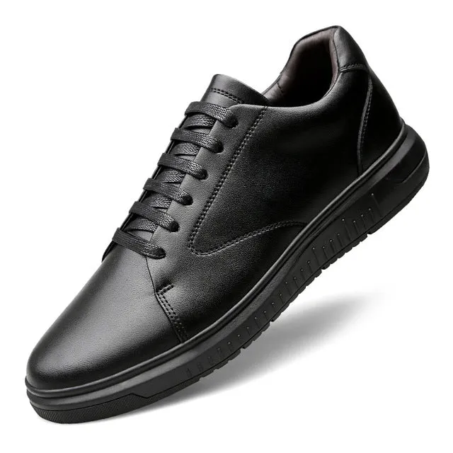 Spring Autumn New Breathable genuine leather Students Shoes Men's Fashion Lace up Casual White Shoes Low To Help High Quality