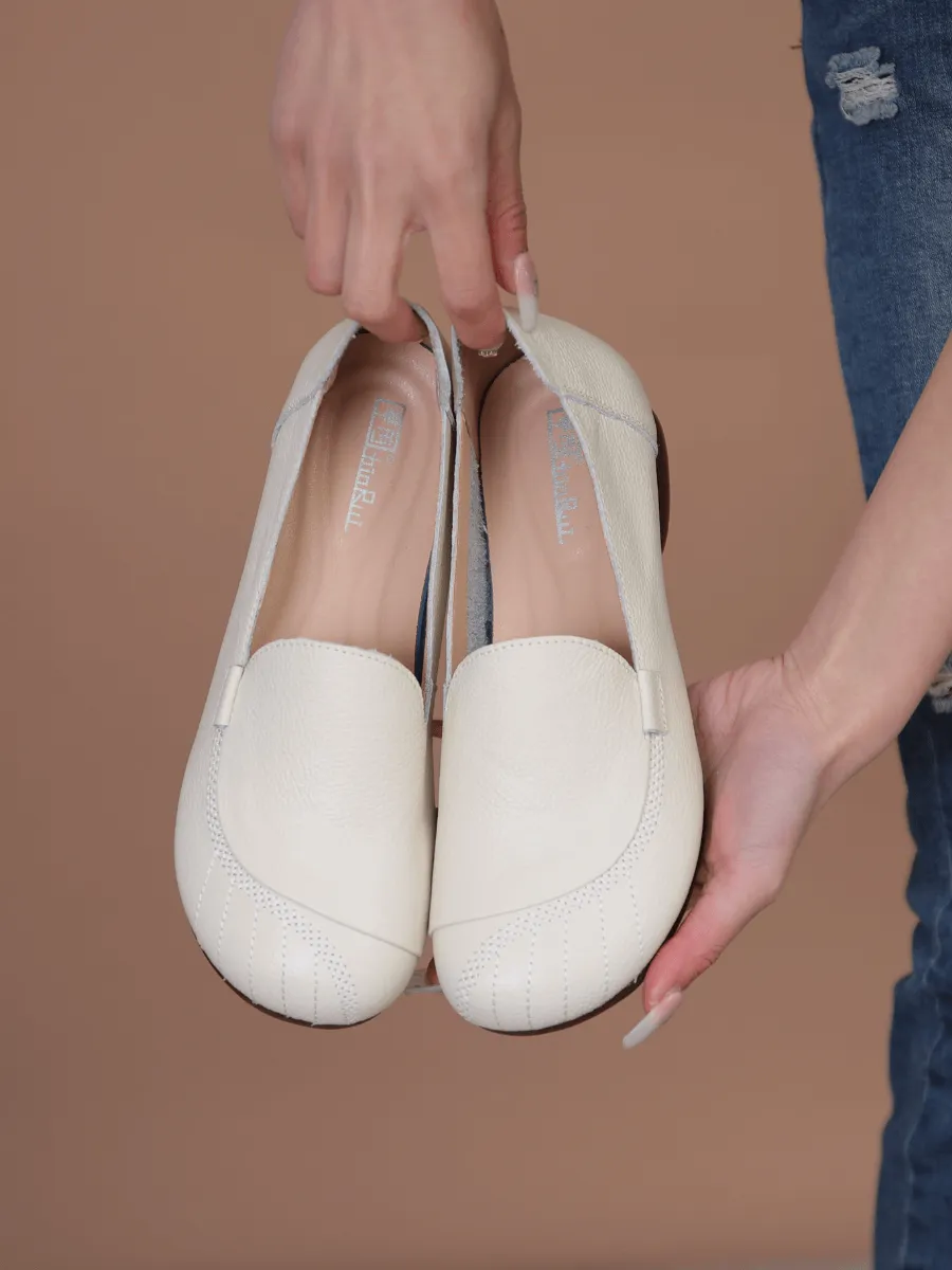 Stitching Header Leather Loafer - Cream