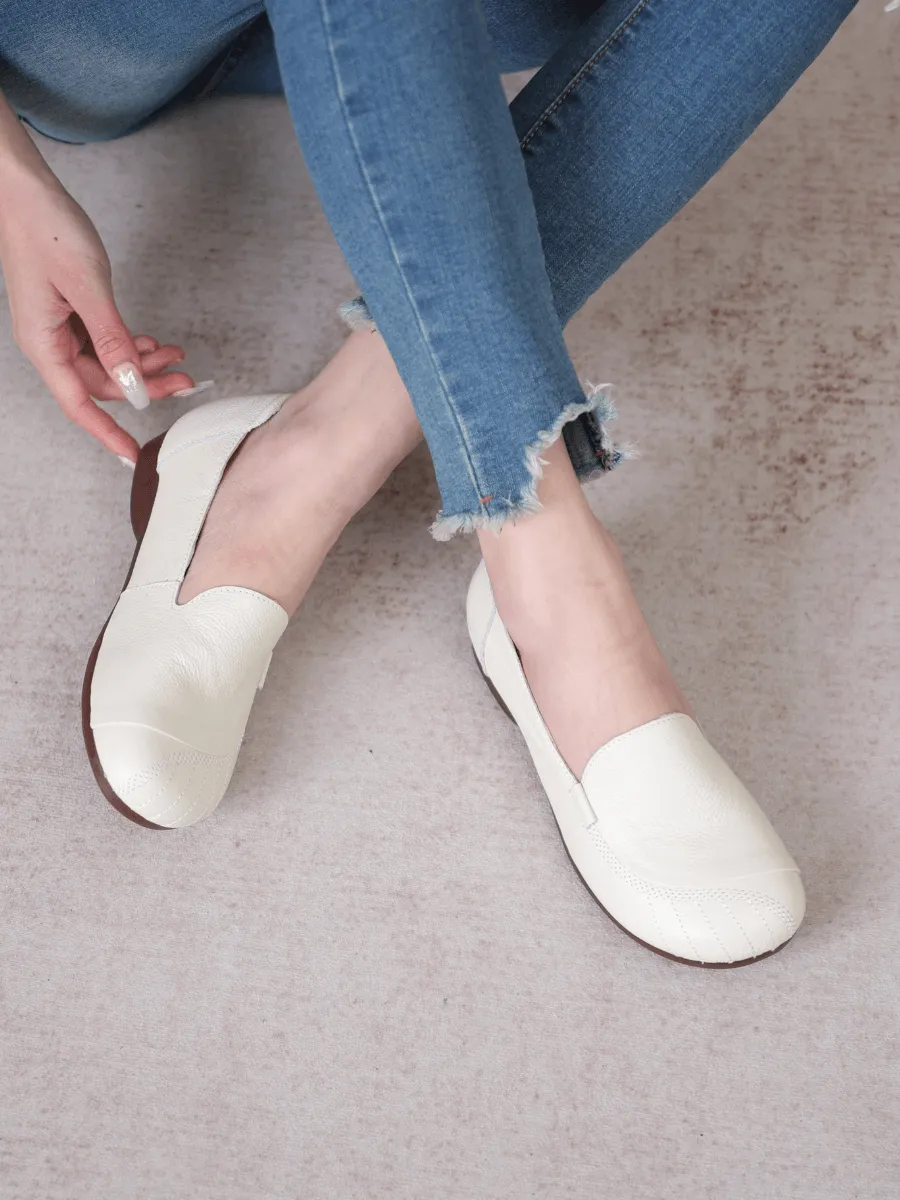 Stitching Header Leather Loafer - Cream