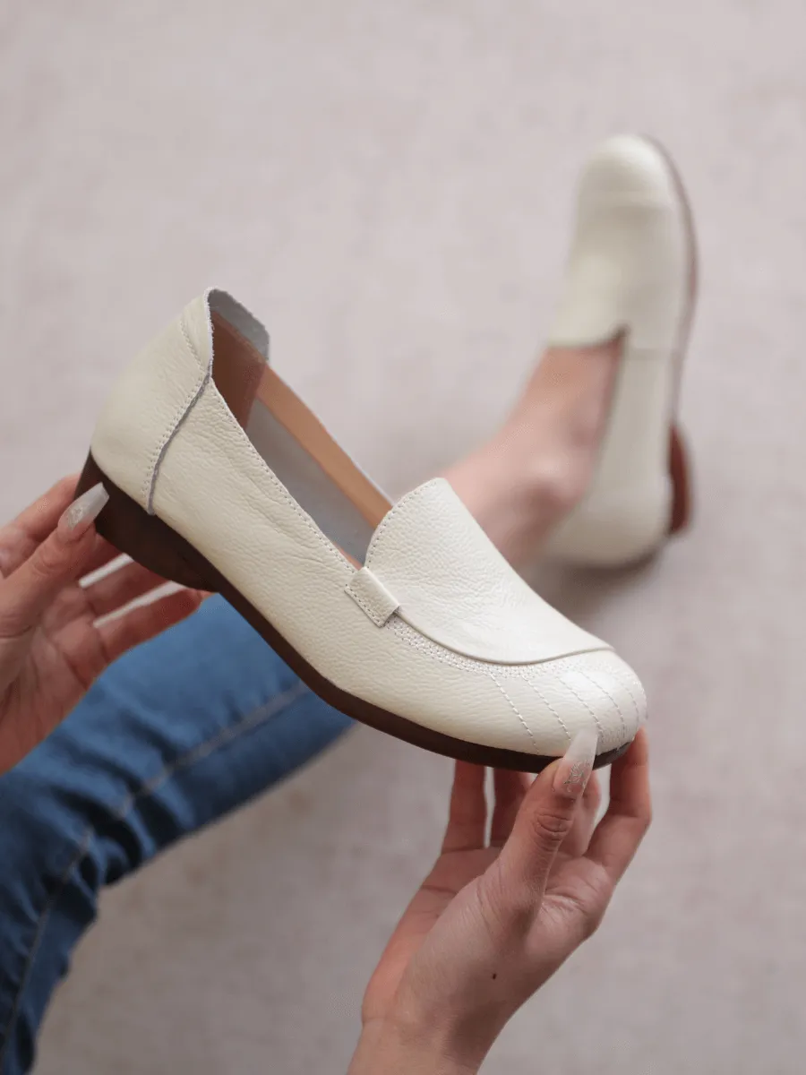 Stitching Header Leather Loafer - Cream