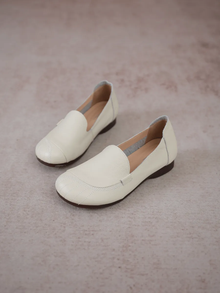 Stitching Header Leather Loafer - Cream