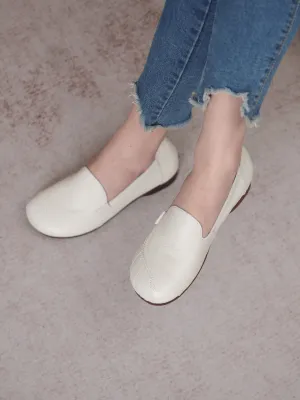 Stitching Header Leather Loafer - Cream